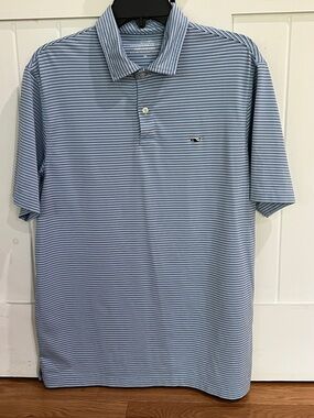 Vineyard Vines Light Blue & White Thin-Striped Polo
